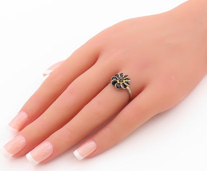 925 Sterling Silver Vintage Ring Designer Cutout Spinel Flower  Sz 7  RG32453