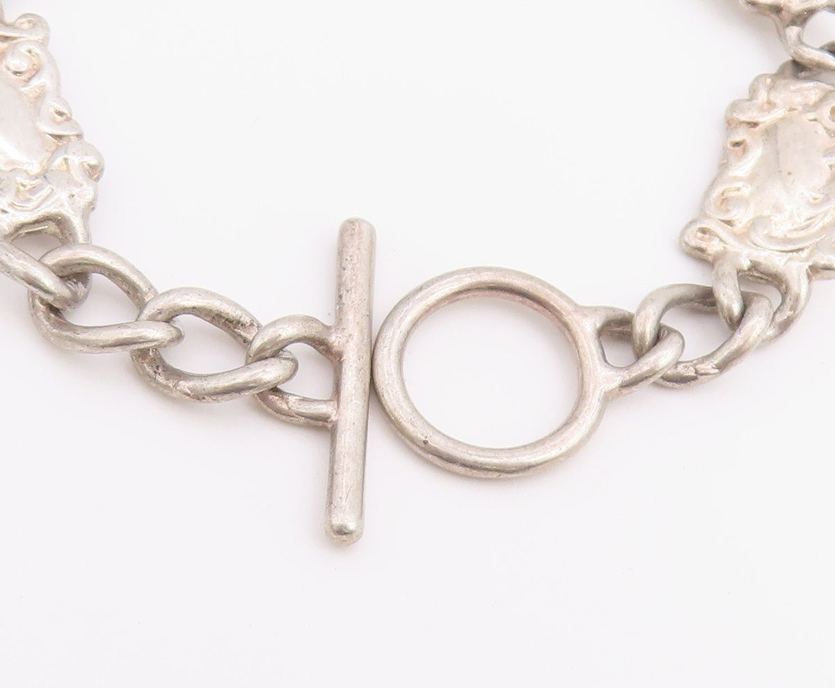 925 Sterling Silver Vintage Bracelet Victorian Style Scrollwork Link  BT12209