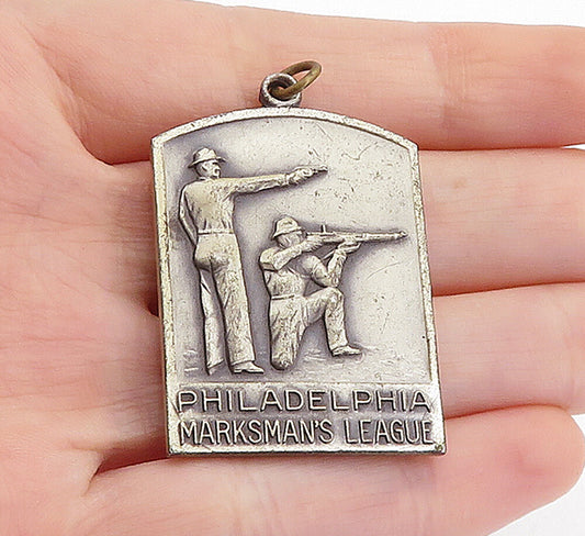 925 Sterling Silver  Vintage Antique Marksman's League 1939 Pendant  PT4418