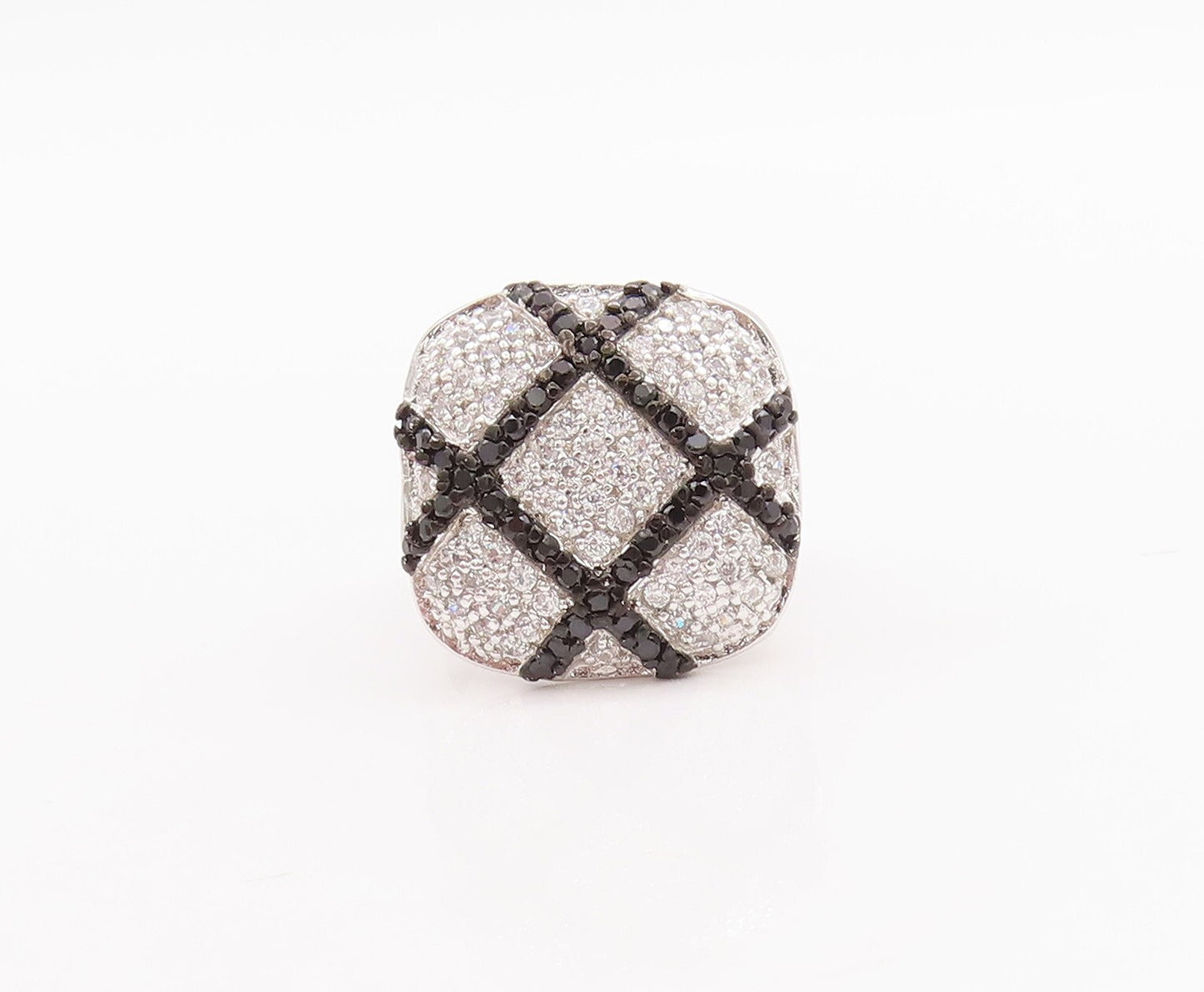 925 Sterling Silver Vintage Ring CZ Inlay Spinel Check Box Inlay  Sz 6  RG29391