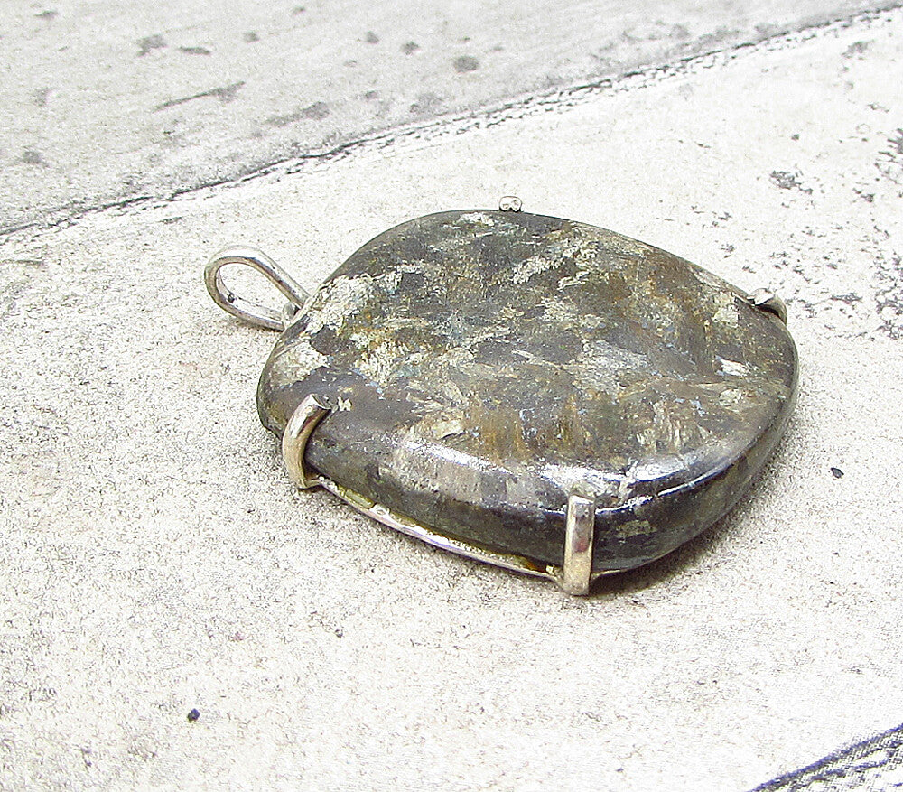 925 Sterling Silver  Vintage Cabochon Cut Jasper Drop Pendant  PT1499