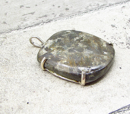 925 Sterling Silver  Vintage Cabochon Cut Jasper Drop Pendant  PT1499
