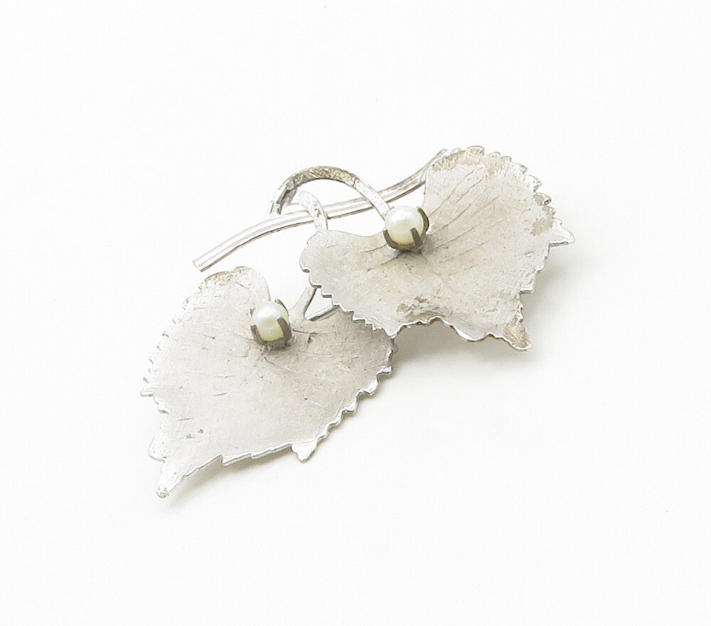 CARL ART 925 Silver  Vintage Petite Pearls Floral Leaves Brooch Pin  BP6001