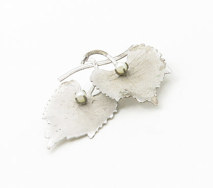 CARL ART 925 Silver  Vintage Petite Pearls Floral Leaves Brooch Pin  BP6001