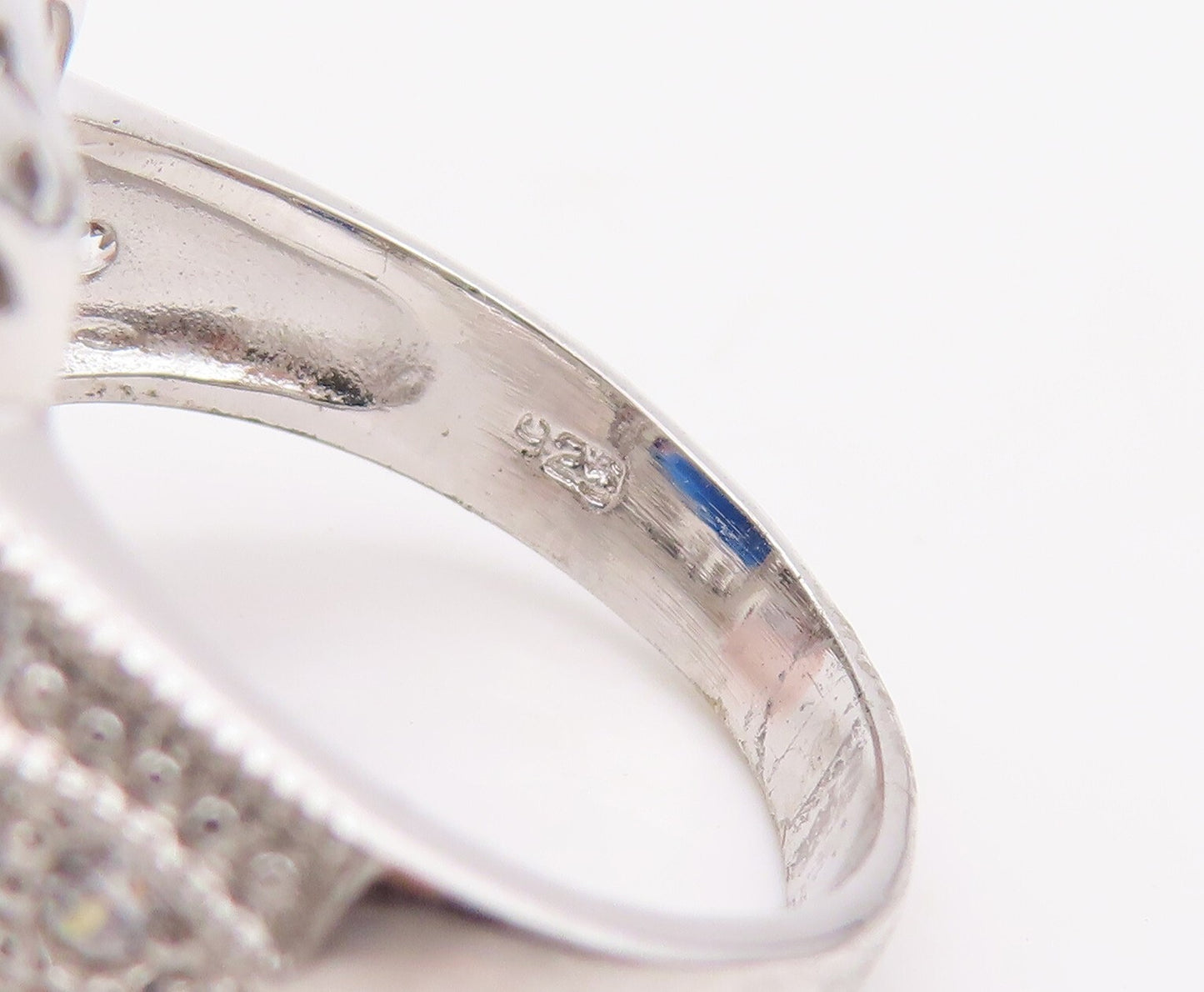 925 Sterling Silver Vintage Ring Rectangle Sapphire Halo CZ Frame  Sz 7  RG30784