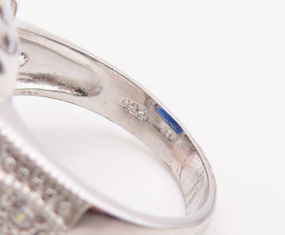 925 Sterling Silver Vintage Ring Rectangle Sapphire Halo CZ Frame  Sz 7  RG30784