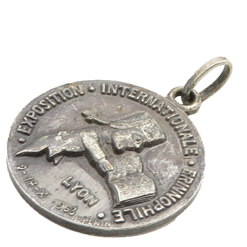 925 Sterling Silver  Vintage Dark Tone Exposition Medal Pendant  PT15370