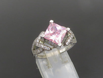 925 Silver  Vintage Fancy Diamond Shaped Cubic Zirconia Ring Sz 8  RG25169