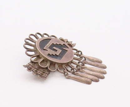MEXICO 925 Silver  Vintage Antique Cutout Design Dangling Brooch Pin  BP5013