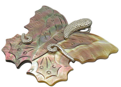 925 Sterling Silver  Abalone & Mother Of Pearl Butterfly Pendant  PT13773