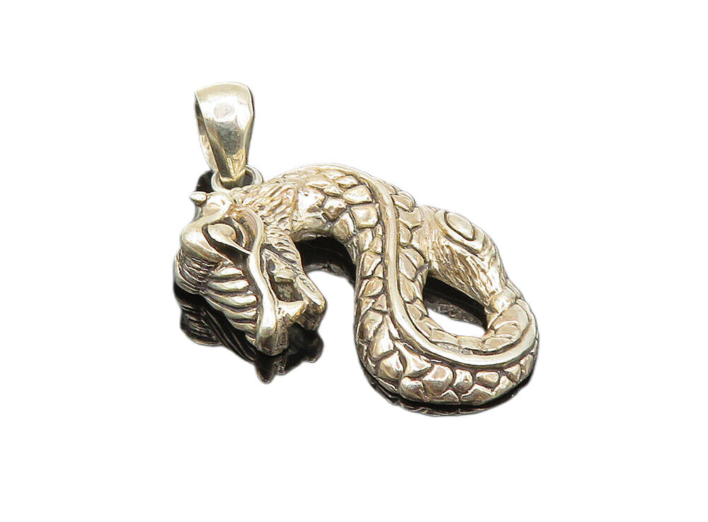 925 Sterling Silver  Vintage Shiny Etched Dragon Motif Drop Pendant  PT6883
