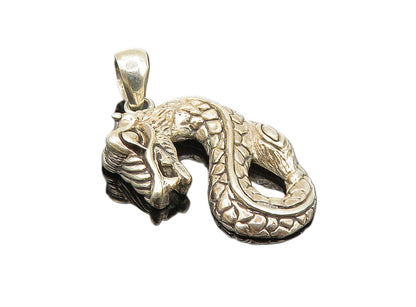 925 Sterling Silver  Vintage Shiny Etched Dragon Motif Drop Pendant  PT6883