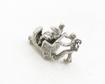 925 Sterling Silver  Vintage Petite Man Pushing Carriage Drop Pendant  PT7688