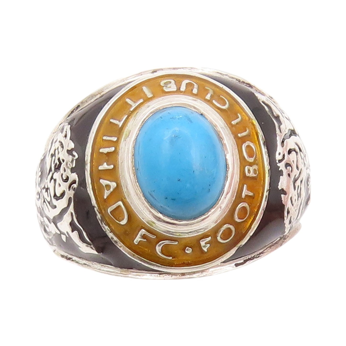 925 Sterling Silver Vintage Ring Larimar Carved Tiger Football  Sz 12  RG32529