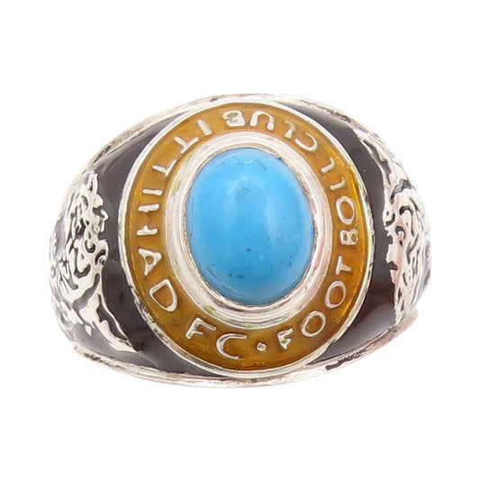925 Sterling Silver Vintage Ring Larimar Carved Tiger Football  Sz 12  RG32529