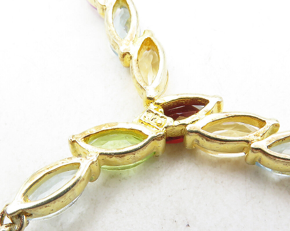 925 Sterling Silver Garnet & Multi Stone Gold Plated Chain Necklace NE1959