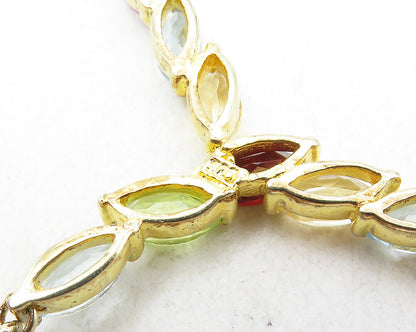 925 Sterling Silver Garnet & Multi Stone Gold Plated Chain Necklace NE1959
