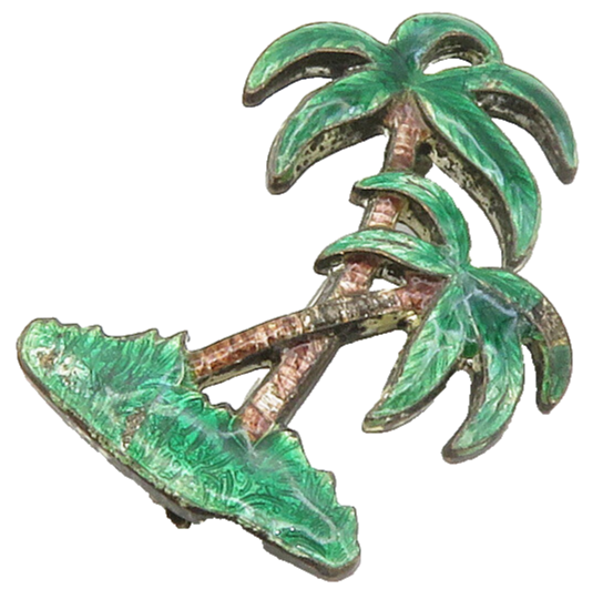 925 Sterling Silver  Vintage Enamel Coated Palm Trees Brooch Pin  BP5643
