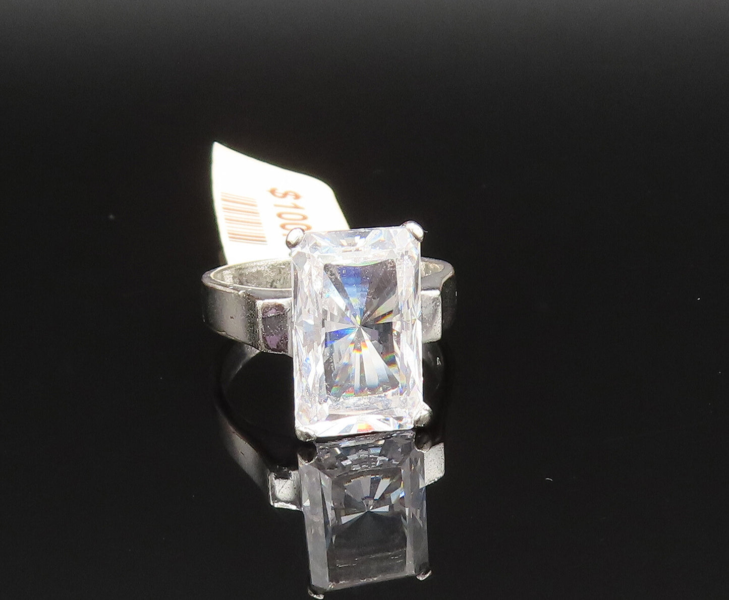 925 Silver  Vintage Minimalist Rectangle Cubic Zirconia Ring Sz 7.5  RG25501
