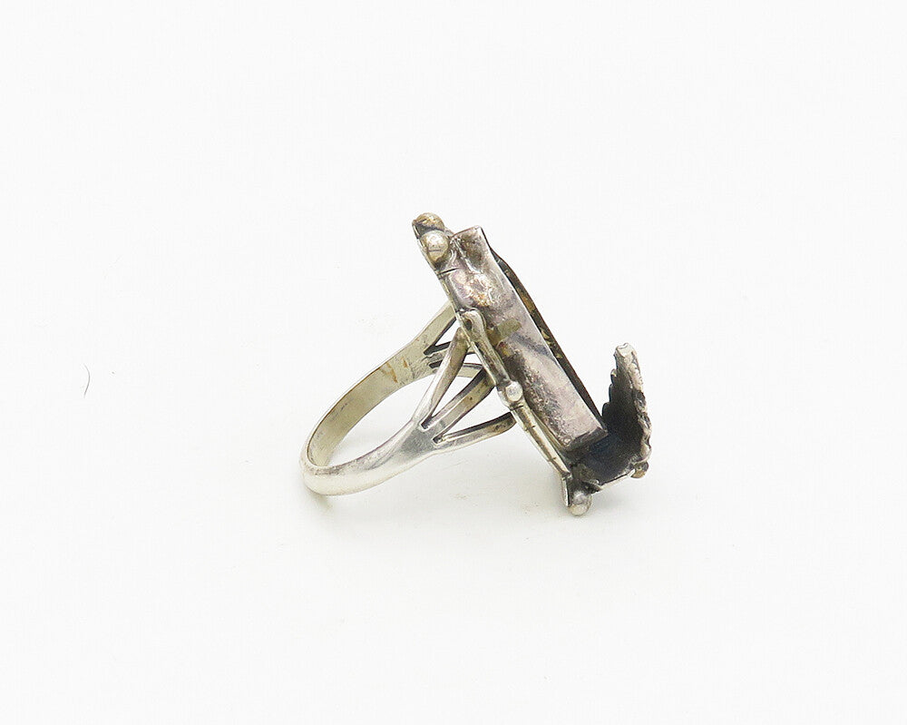 NAVAJO 925 Silver  Vintage Floral Leaves Shiny Cocktail Ring Sz 7  RG18569