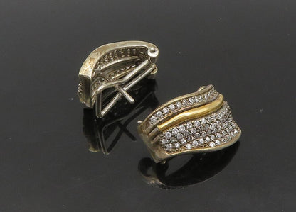 925 Silver & 14K GOLD Vintage Cubic Zirconia Two Tone Drop Earrings EG11198