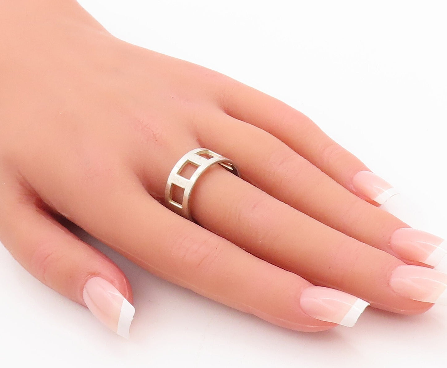 925 Sterling Silver Vintage Ring FIONA Solid Cutout Square Windows Sz 10 RG28945