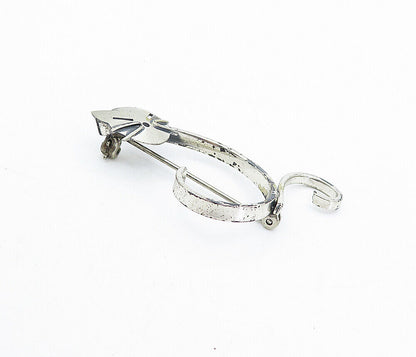 BEAU 925 Sterling Silver  Vintage Modernist Swirl Cat Motif Brooch Pin  BP1417