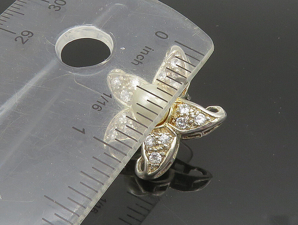 925 Silver  Vintage Cultured Pearl & Topaz Starfish Drop Earrings  EG11499