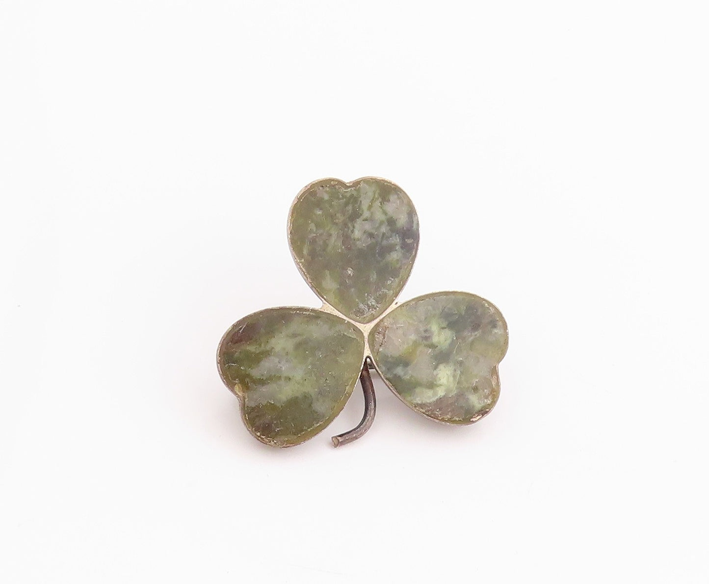 925 Sterling Silver Vintage Brooch Gemstone Inlay Cutout Clover  BP11719