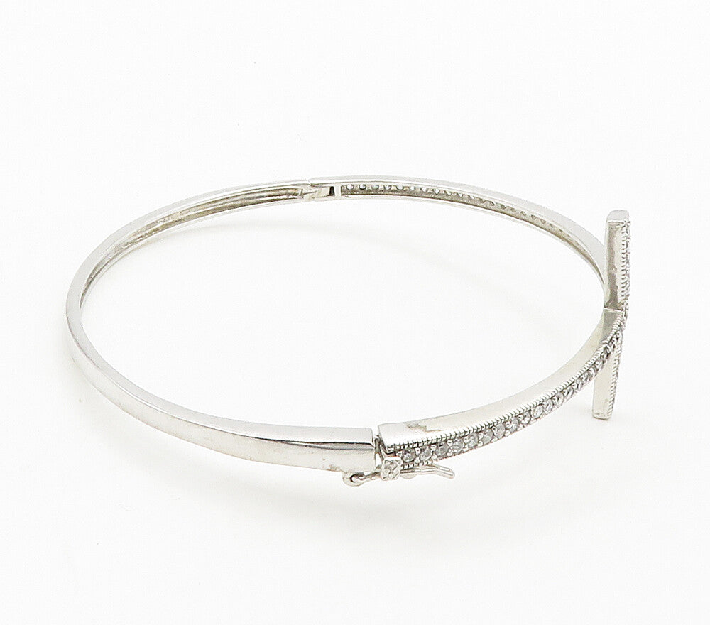 925 Sterling Silver  Cubic Zirconia Religious Cross Bangle Bracelet  BT6228