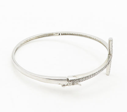 925 Sterling Silver  Cubic Zirconia Religious Cross Bangle Bracelet  BT6228