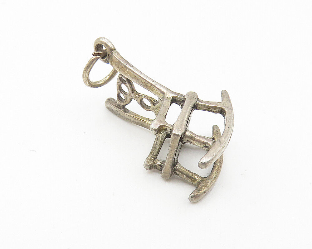 925 Sterling Silver  Vintage Petite Rocking Chair Etched Detail Pendant PT8576