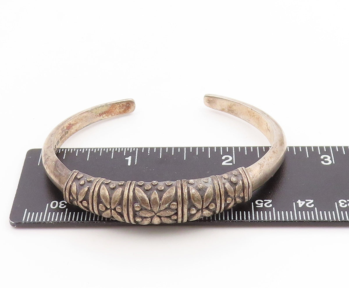 925 Sterling Silver Vintage Bracelet Solid Engraved Floral Design Cuff  BT11804