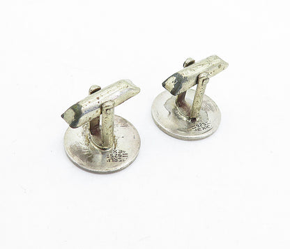 MEXICO 925 Sterling Silver  Vintage Oxidized Pattern Round Cufflinks  TR1259