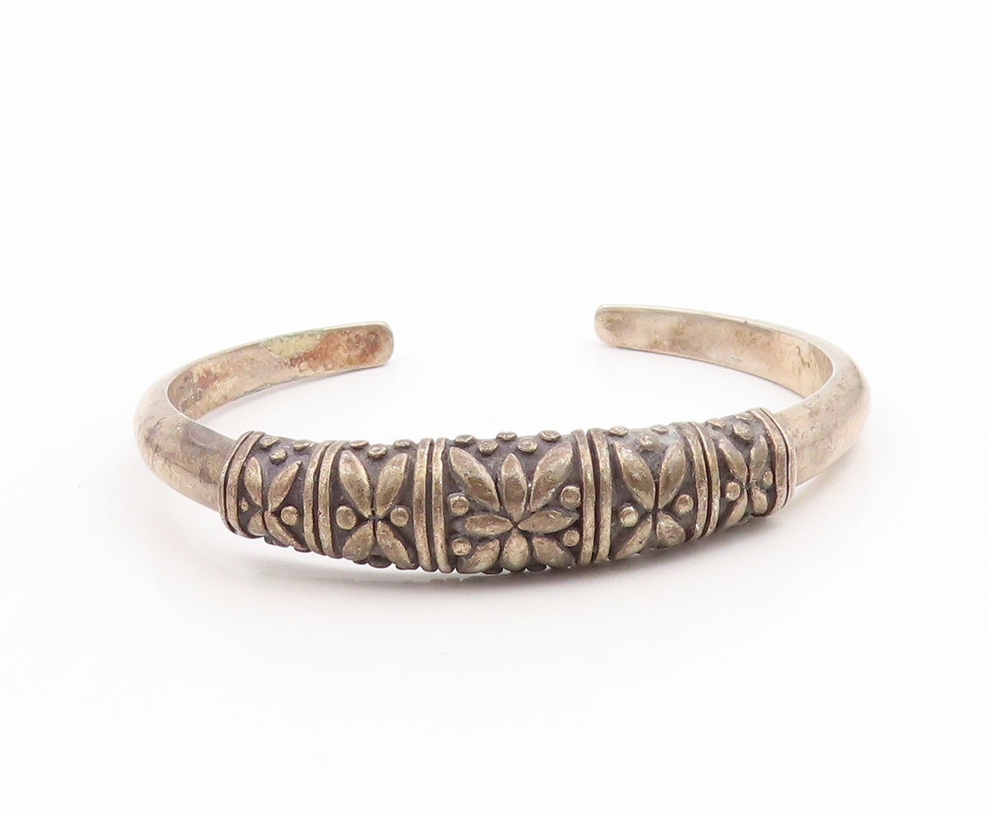 925 Sterling Silver Vintage Bracelet Solid Engraved Floral Design Cuff  BT11804