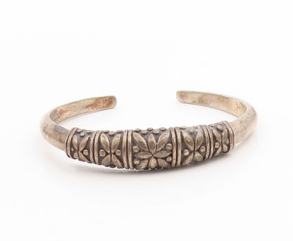 925 Sterling Silver Vintage Bracelet Solid Engraved Floral Design Cuff  BT11804