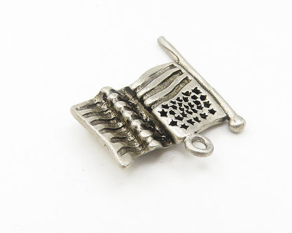 925 Sterling Silver  Vintage Petite Waving American Flag Drop Pendant  PT8754