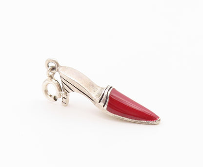 925 Sterling Silver   Vintage Red Enamel High Heel Charm Pendant  PT20599