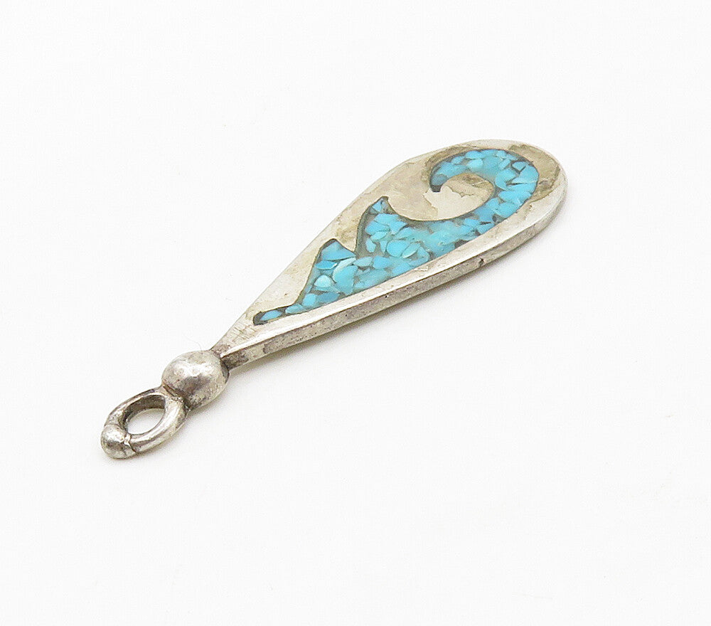 SOUTHWESTERN 925 Silver Vintage Inlaid Crushed Turquoise Pendant PT12576