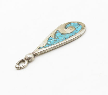 SOUTHWESTERN 925 Silver Vintage Inlaid Crushed Turquoise Pendant PT12576