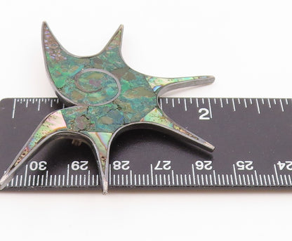 MEXICO 925 Silver  Vintage Abalone & Crushed Chrysocolla Brooch Pin  BP10090