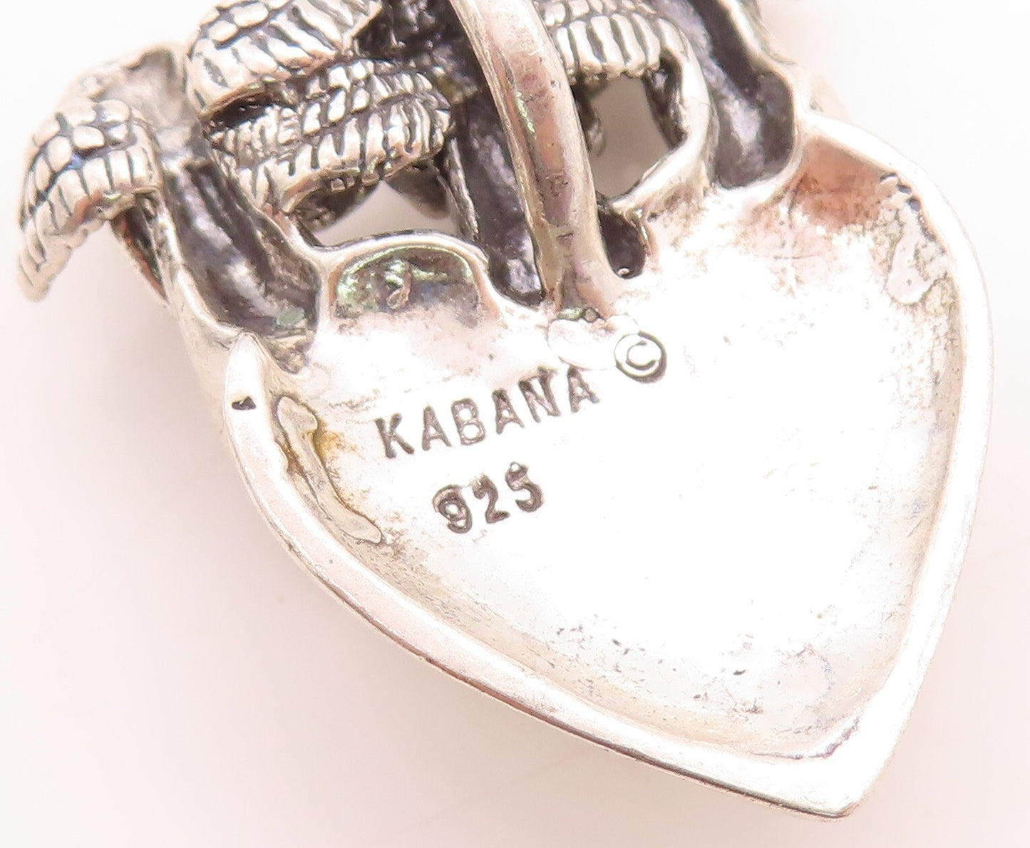 925 Sterling Silver Vintage Pendant KABANA 3 Monkeys Of Gandhiji Heart PT23784