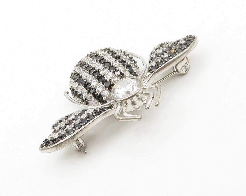 925 Sterling Silver  Cubic Zirconia & Black Hematite Fly Brooch Pin  BP5255
