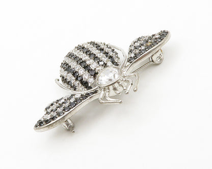 925 Sterling Silver  Cubic Zirconia & Black Hematite Fly Brooch Pin  BP5255