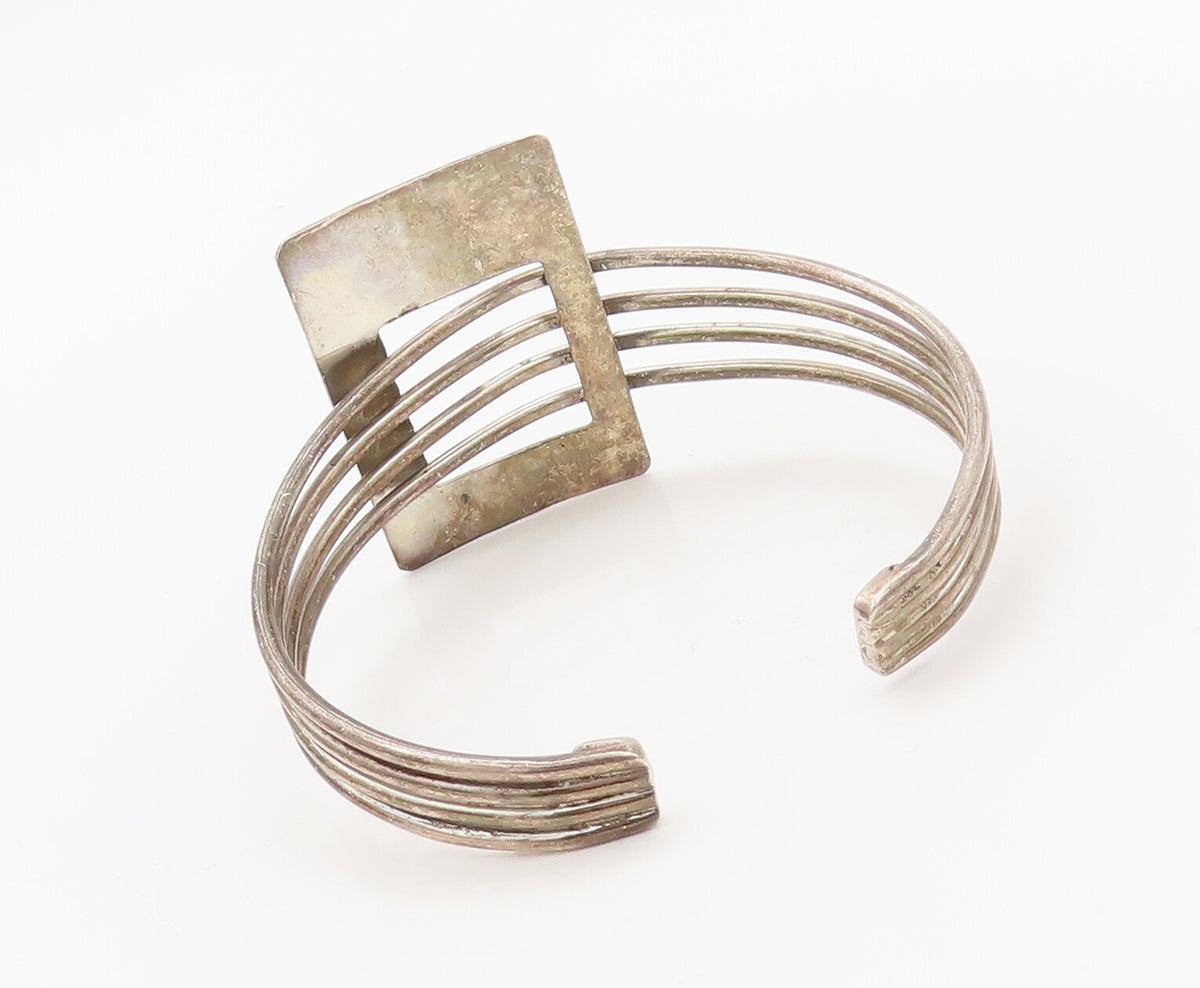 925 Sterling Silver  Vintage Designer Brutalist Split Bands Bracelet BT10157