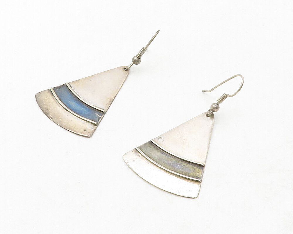925 Sterling Silver  Vintage Dark Tone Triangle Smooth Dangle Earrings  EG6691