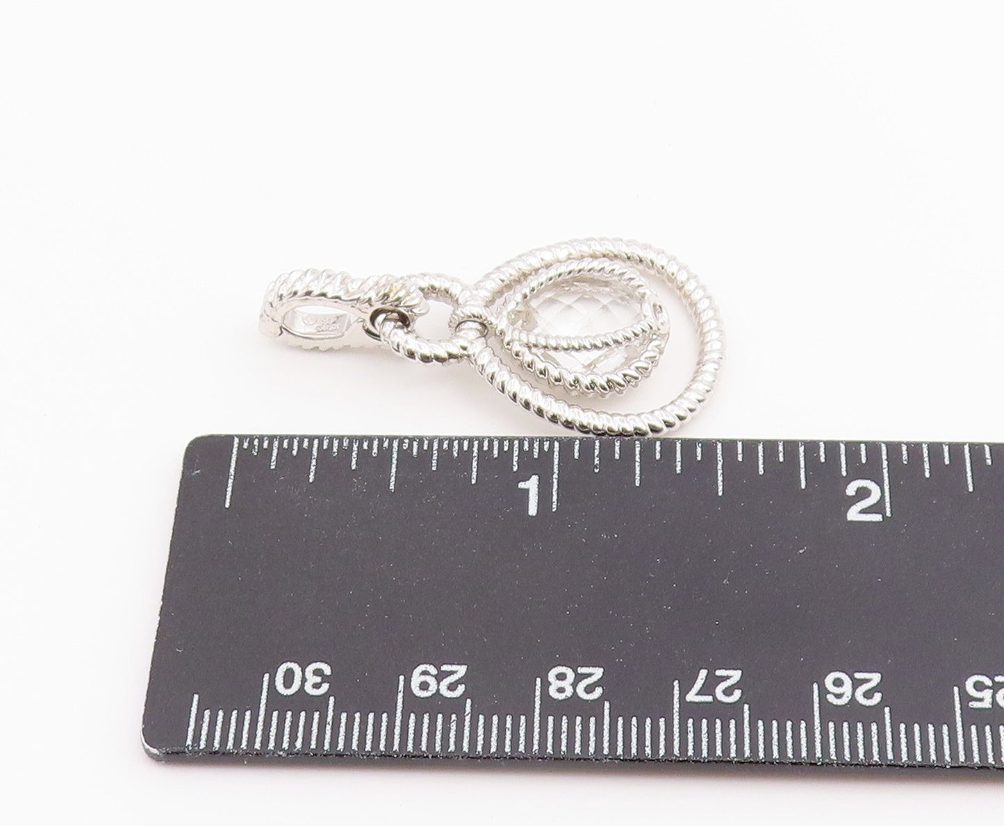 925 Sterling Silver Vintage Pendant Faceted Quartz Twisted Rope Drop  PT26527