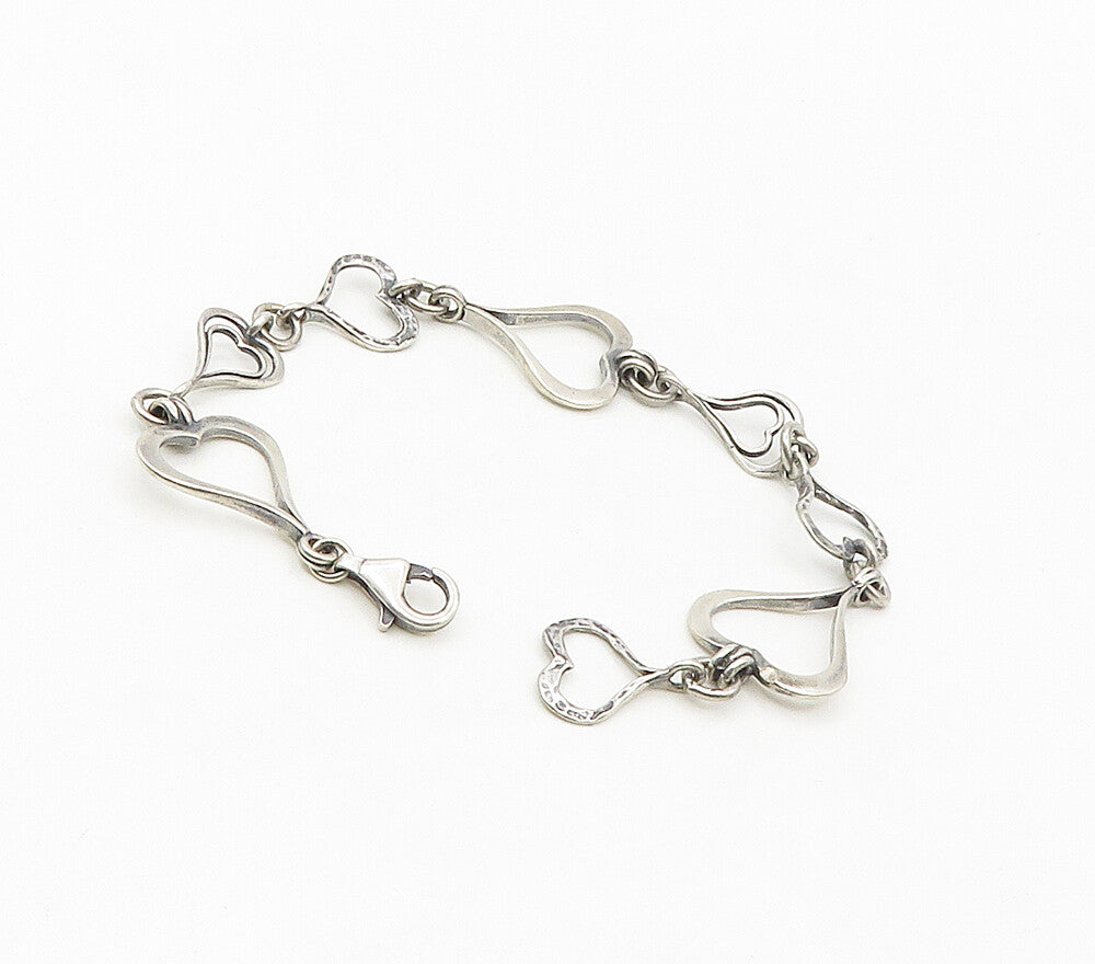 ISRAEL 925 Sterling Silver  Vintage Open Love Hearts Chain Bracelet  BT6619