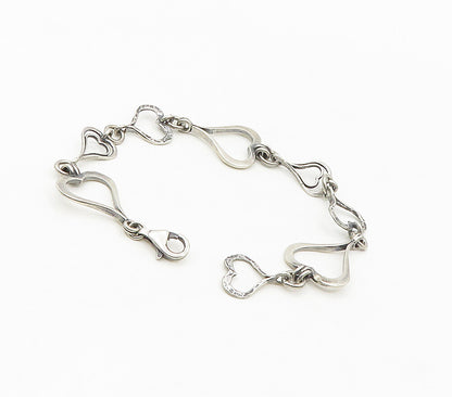 ISRAEL 925 Sterling Silver  Vintage Open Love Hearts Chain Bracelet  BT6619