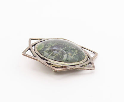 ENGLAND 925 Sterling Silver  Vintage Cabochon Green Stone Brooch Pin  BP9319
